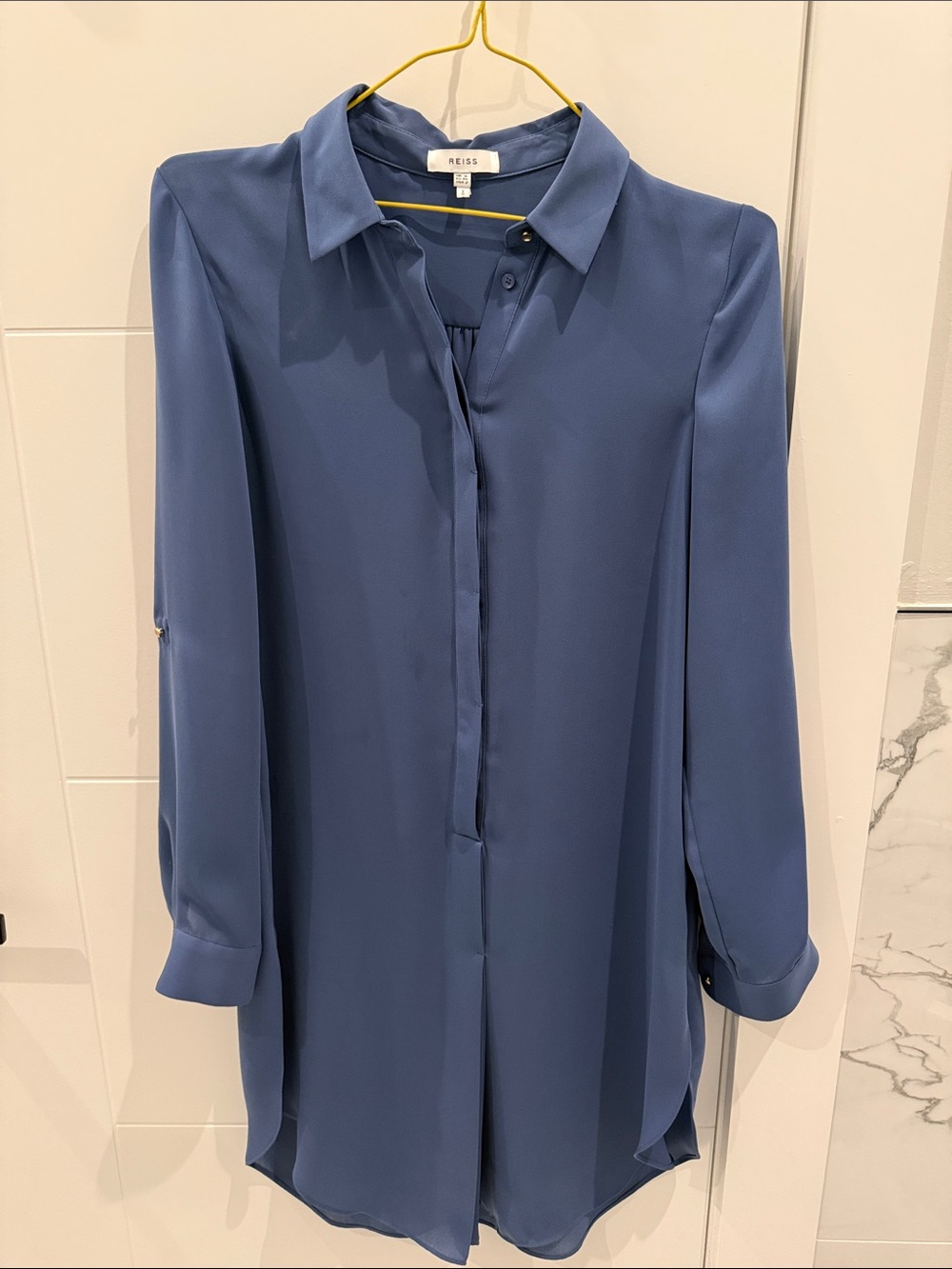 Reiss Slate Blue Long-Sleeve Silk-Blend Tunic